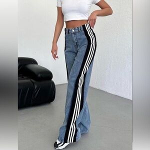 Stylish Blue Jeans with Black Stripes